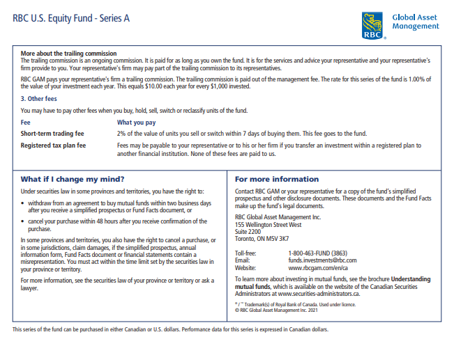 RBC U.S. Equity Fund Series A Fund Fact